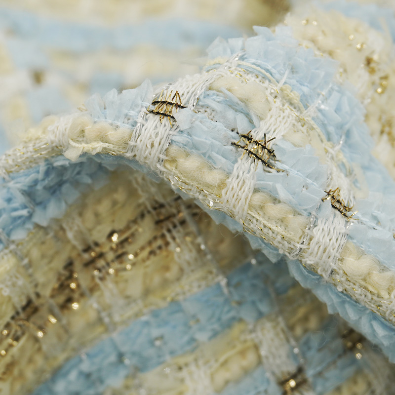 Light Blue Beige Plaid Bouclé  - Sewing Tweed Fabric review and price