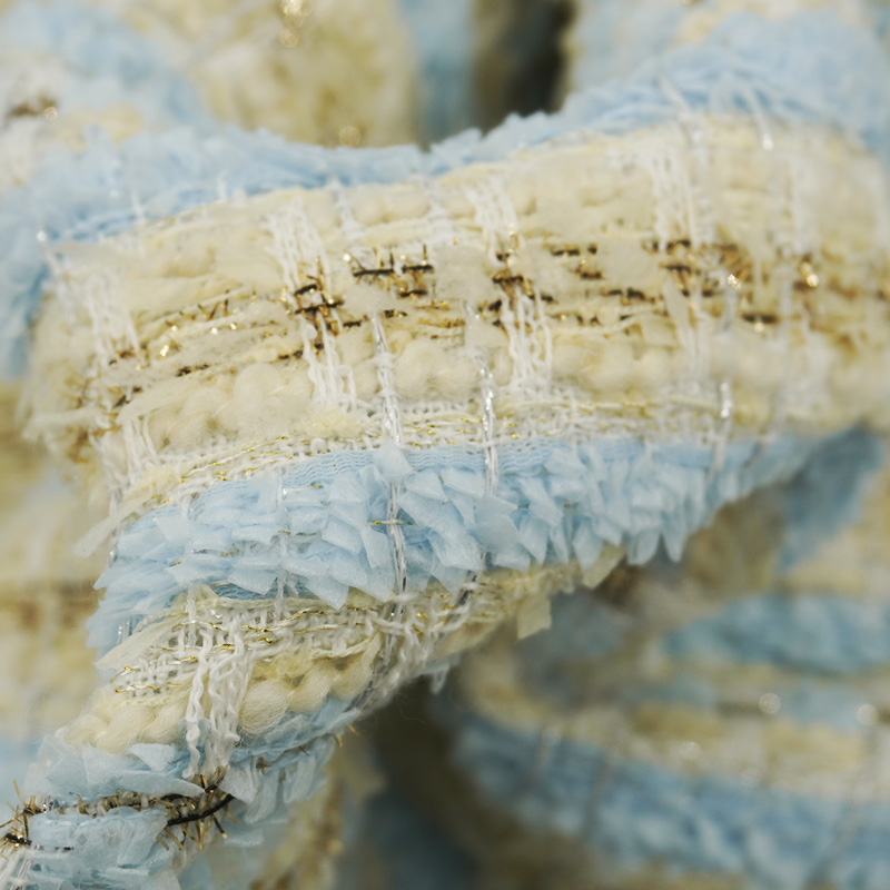 Light Blue Beige Plaid Bouclé  - Sewing Tweed Fabric review and price