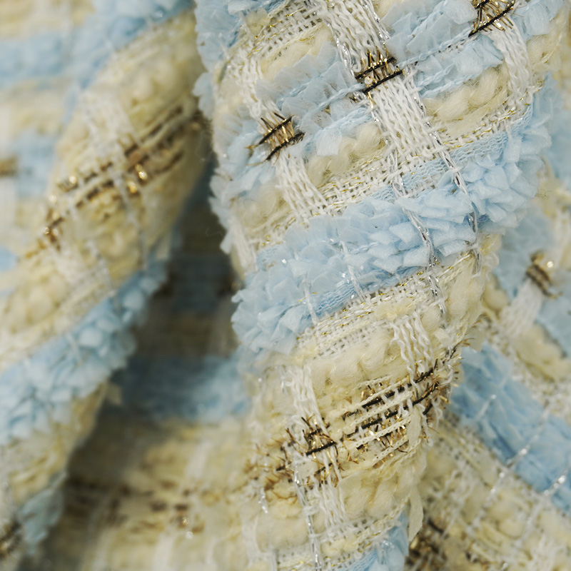 Light Blue Beige Plaid Bouclé  - Sewing Tweed Fabric review and price
