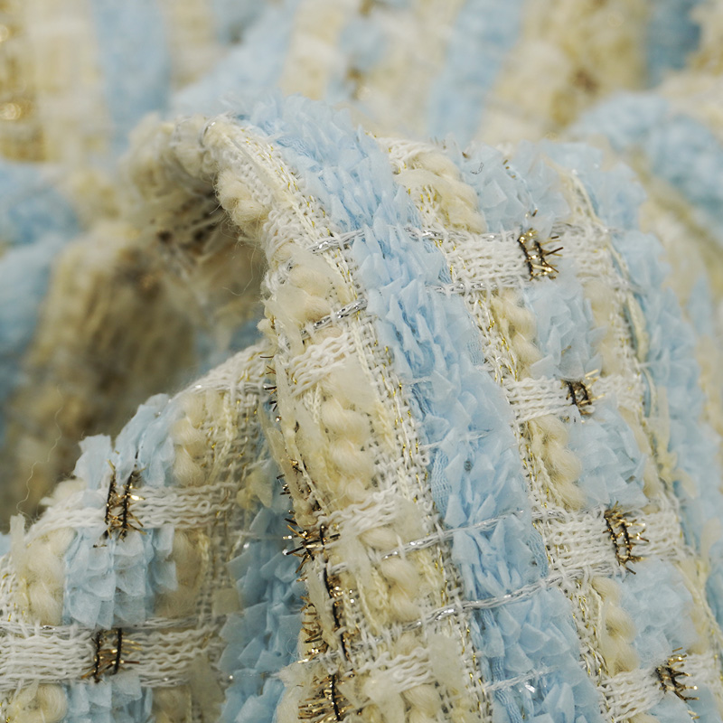 Light Blue Beige Plaid Bouclé  - Sewing Tweed Fabric review and price