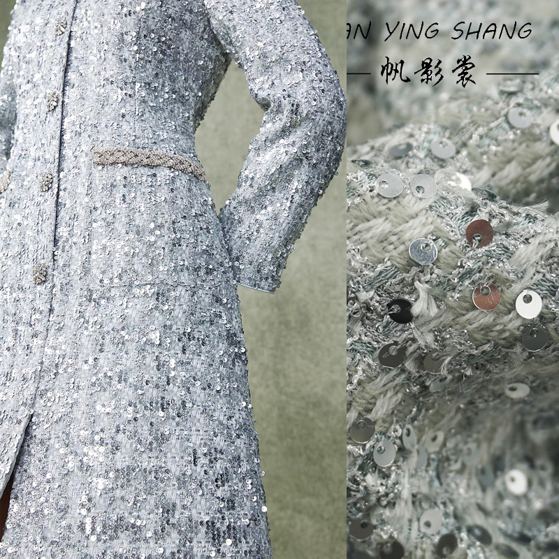 Silver Gray Glitter Sequins Tw - Sewing Tweed Fabric review and price